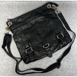 The‎ Sak Leather Messenger Bag Crossbody Hobo Purse Black Bohemian Vintage